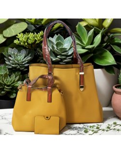 H1572 - Yellow 3pc Fashion Handbag Set